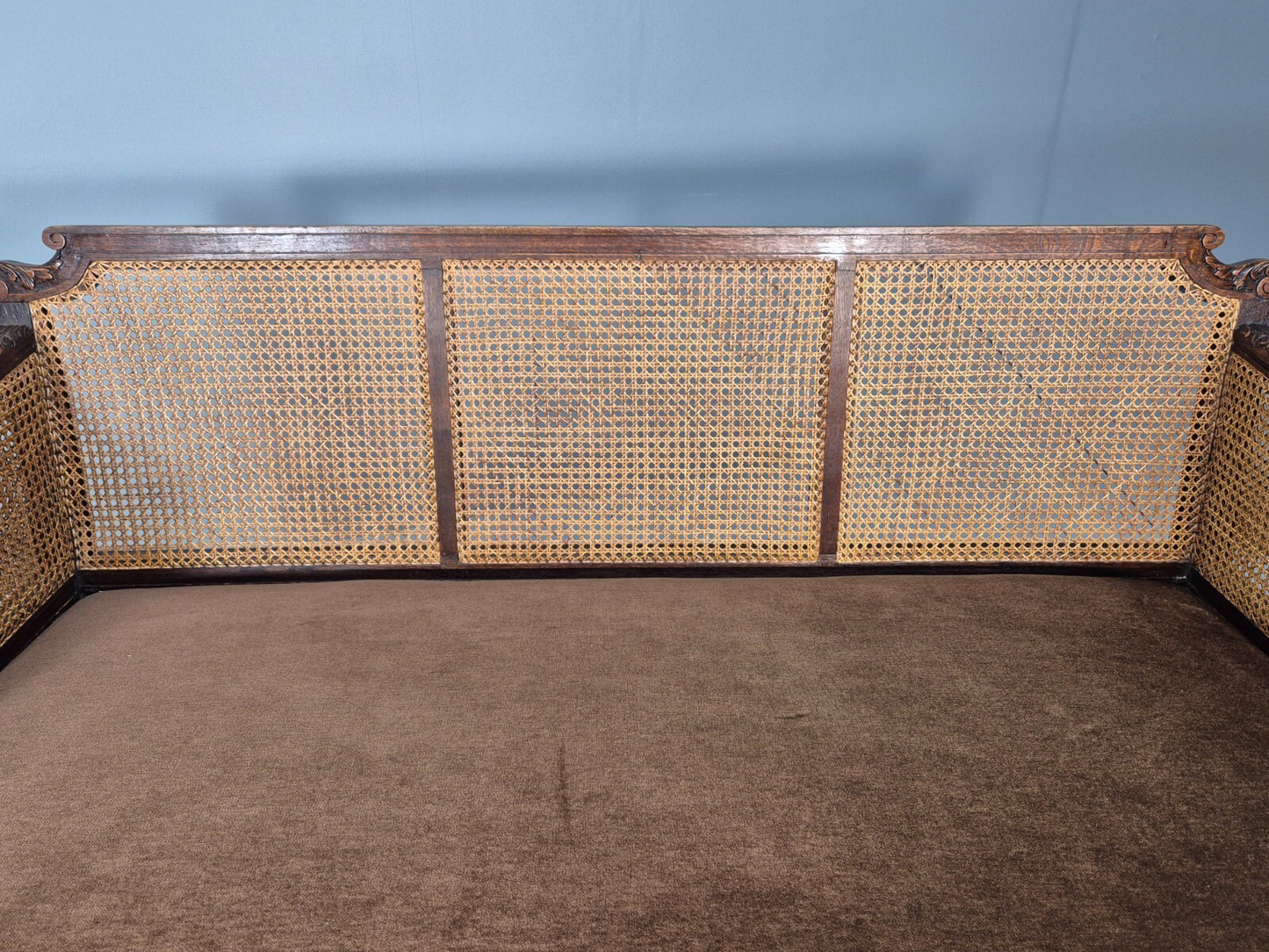 Vintage Danish 1920s Carved Oak Sofa Bergere Brown Velour Antique EB9544 V3SS - UKDK FURNITURE