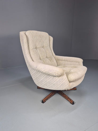 1980s Swivel Bucket Chair Mid Century Modern Rosewood Base Retro EB10649 MSWI2