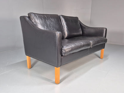 Two Seat Sofa Vintage Danish Black Leather 1970s Retro Mid Century  EB10122 M2SS11