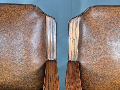 2 Edwardian Lounge Chairs Baroque Oak Frame Rexine and Velour EB11264 VLEA10