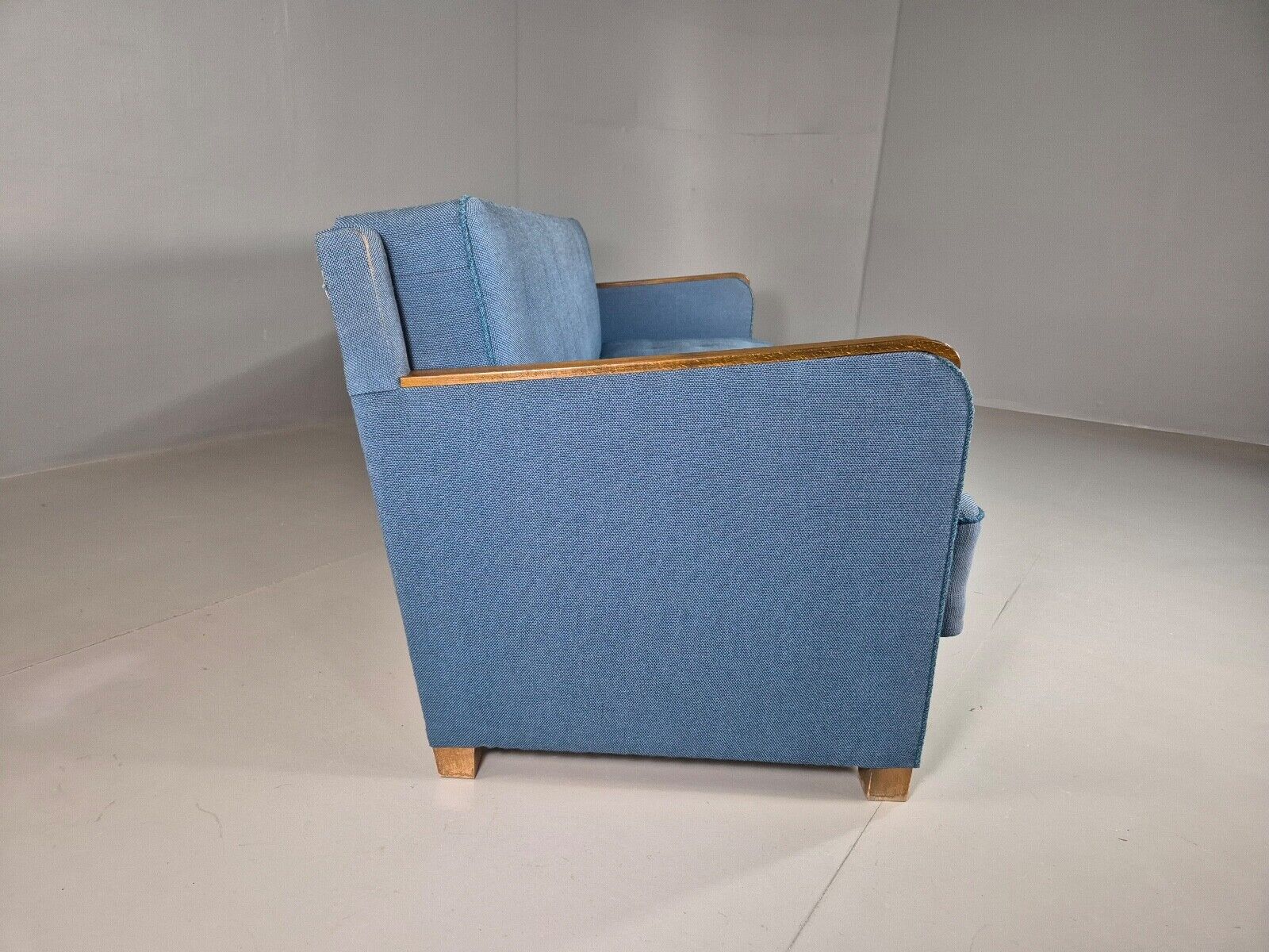 Vintage Danish Sofa Bed Blue Wool Teak Arms 1960s Retro MCM EB7259 M3SS - UKDK FURNITURE