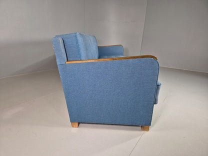 Vintage Danish Sofa Bed Blue Wool Teak Arms 1960s Retro MCM EB7259 M3SS - UKDK FURNITURE
