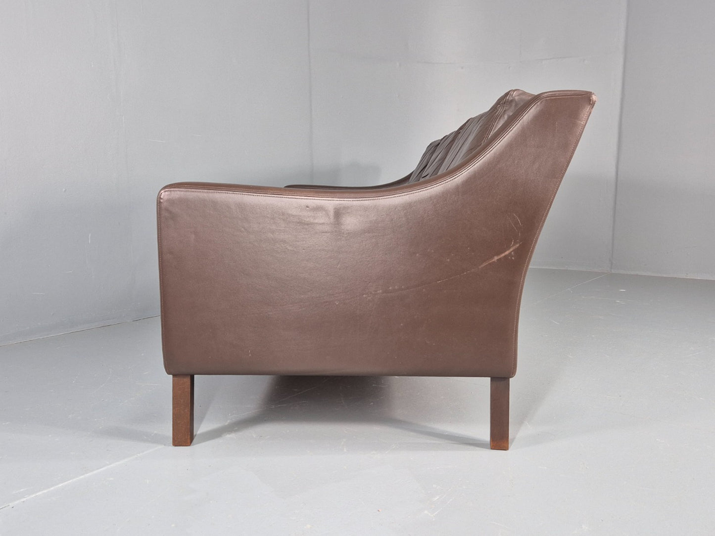 Vintage 3 Seat Leather Sofa 1970s Danish Brown Mid Century Retro EB10519 M3SS22