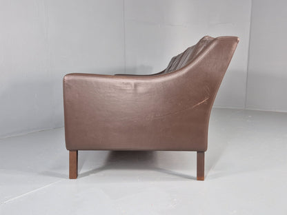 Vintage 3 Seat Leather Sofa 1970s Danish Brown Mid Century Retro EB10519 M3SS22