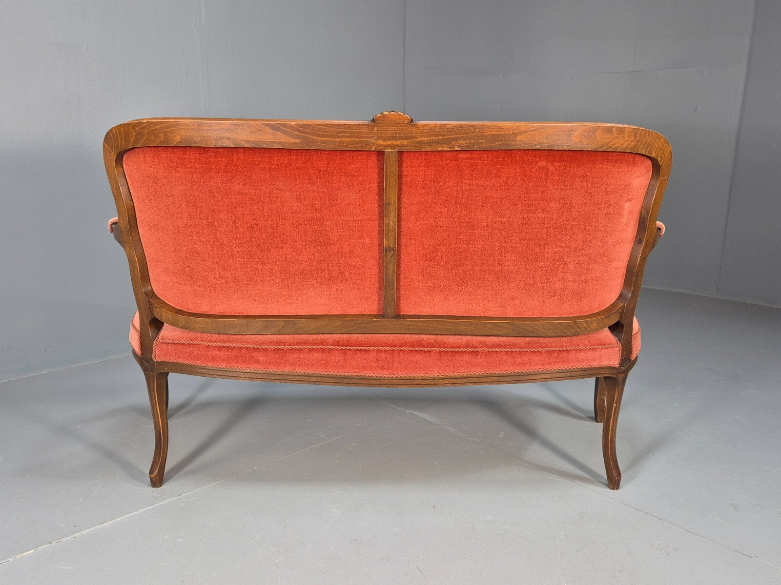 Vintage 2 Seater Sofa French Style Orange Velour Carved Beech Frame EB9566 V2SS - UKDK FURNITURE