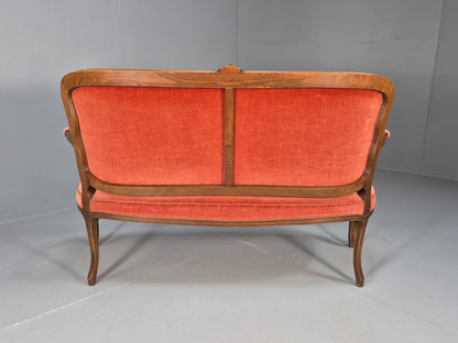 Vintage 2 Seater Sofa French Style Orange Velour Carved Beech Frame EB9566 V2SS - UKDK FURNITURE
