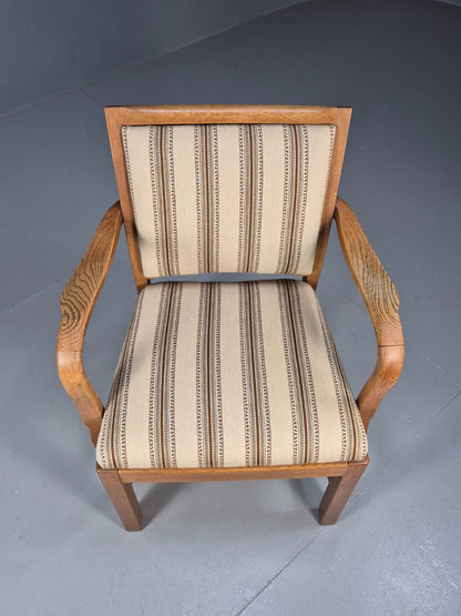 Art Deco Oak Elbow Chair 1930s Vintage Danish Design Striped Brown EB9661 VCLO - UKDK FURNITURE
