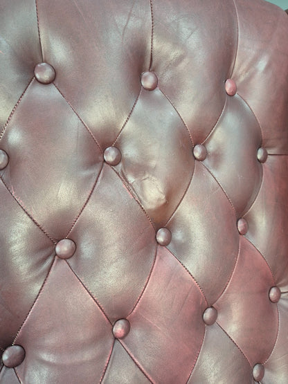 Georgian Style Wing Back Lounge Chair Red Leather Buttoned 1980s  EB10807 VLEA4