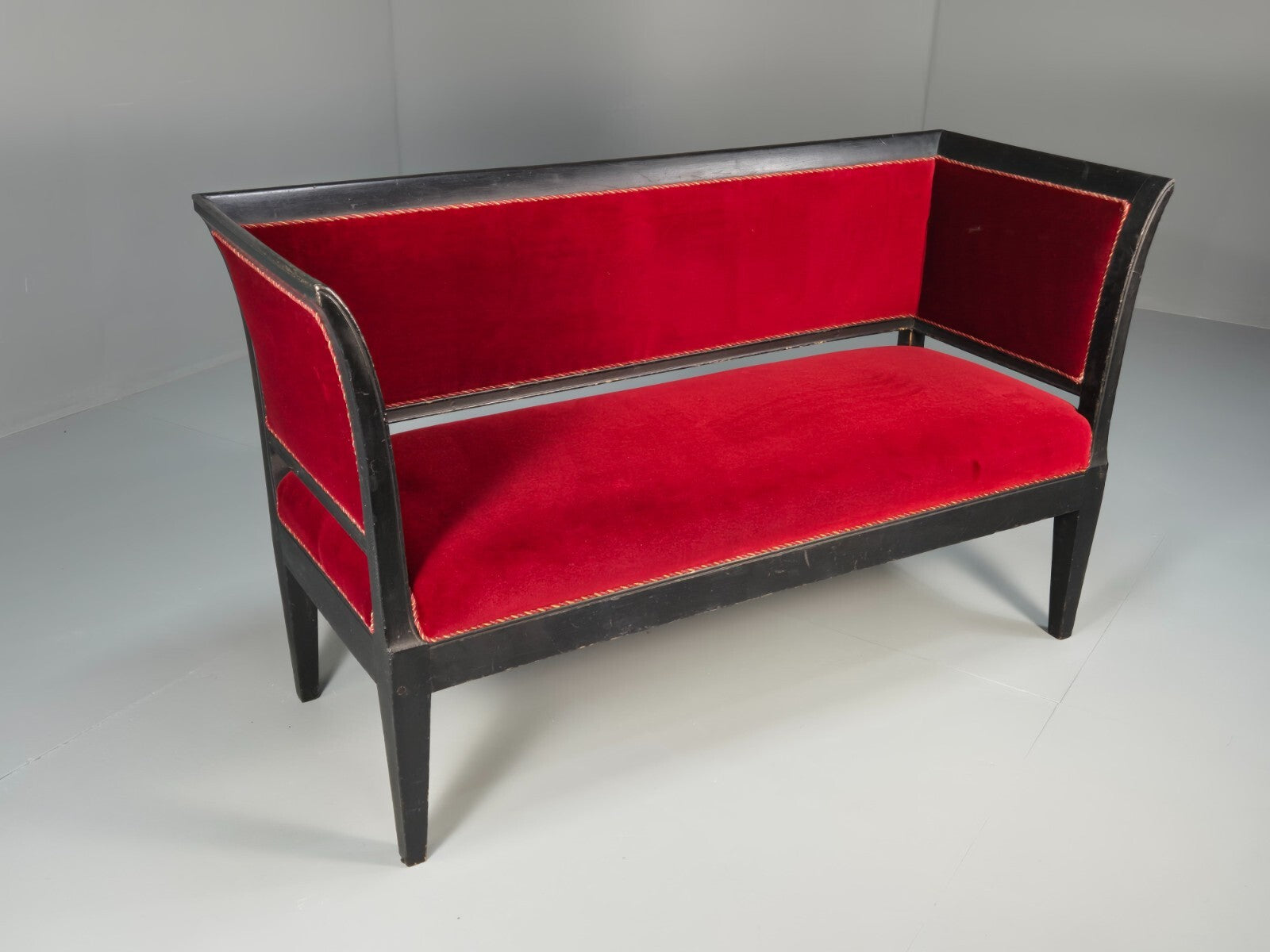 Vintage Danish Empire Style Sofa Red Velour Black Frame 1940s EB9632 V2SS - UKDK FURNITURE