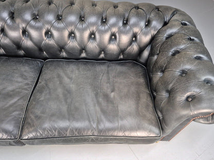 A Vintage Chesterfield Faded Black Leather 3 Seat Quality Build EB9161 VCHE - UKDK FURNITURE