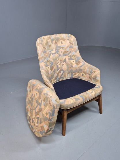 Vintage Danish Lounge Chair Multi Coloured Curved Retro 1950s MCM EB8253 MNOR - UKDK FURNITURE