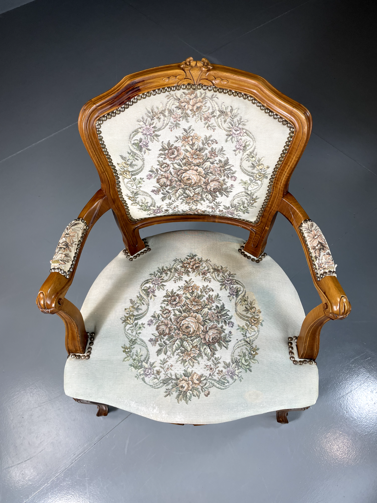 Vintage Danish Louis Style Fauteuil Chair, Embroidered Upholstery, EB5580 VCLO - UKDK FURNITURE