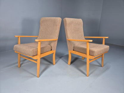 Vintage Oatmeal Armchairs Beech Frame Pair Retro Design EB9489 MNOR - UKDK FURNITURE