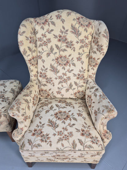 Vintage Goergian Style Wingback and Ottoman Floral Cotton 20th C EB9545 VCLO - UKDK FURNITURE