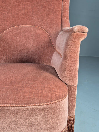 Vintage Pink Aret Deco Danish Tub Chair 1930s Tassels Antique EB9621 VCLO - UKDK FURNITURE