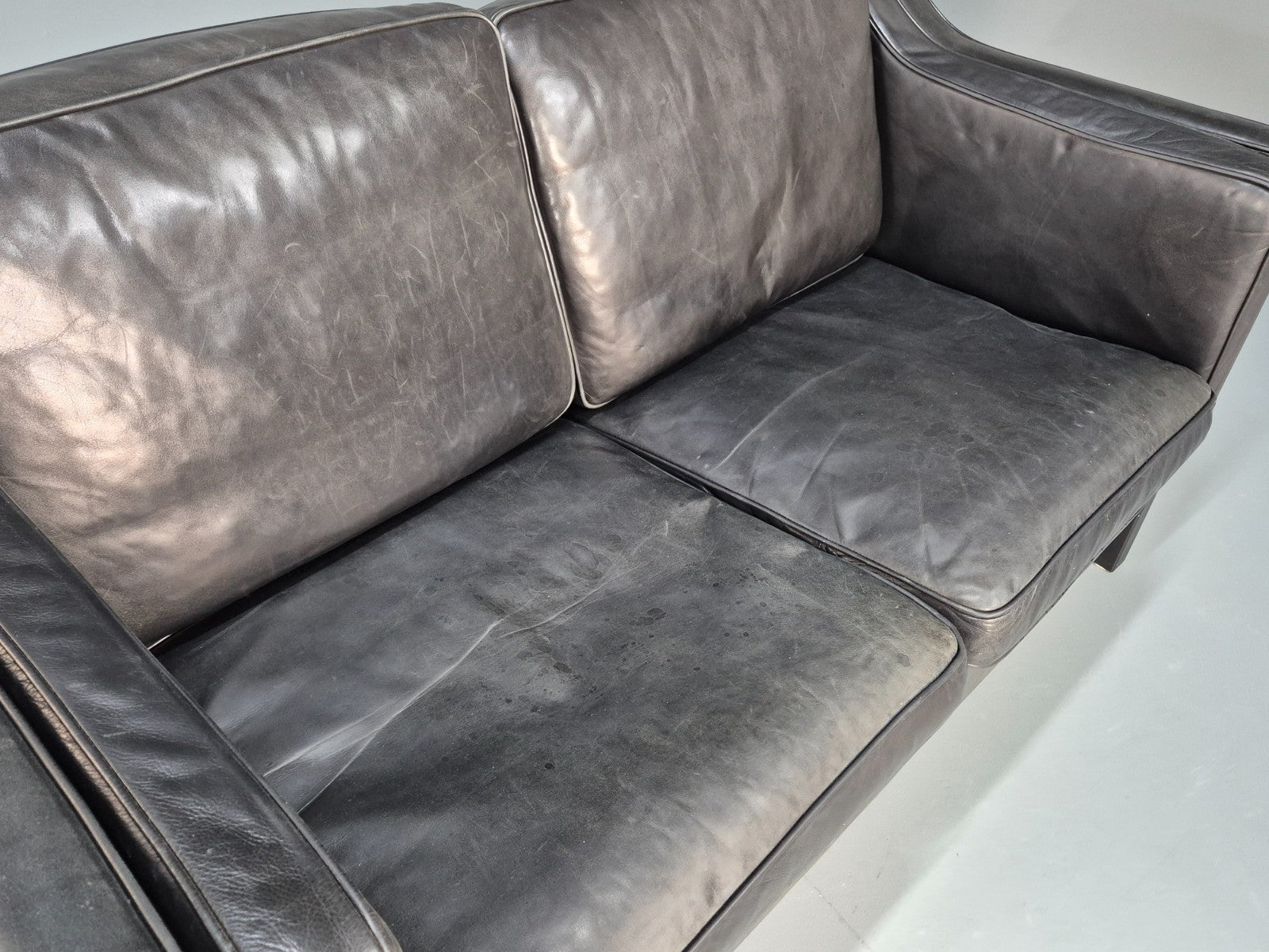 Vintage Stouby Eva Two Seater Sofa Black Leather Mogensen 1980 EB10111 M2SS11