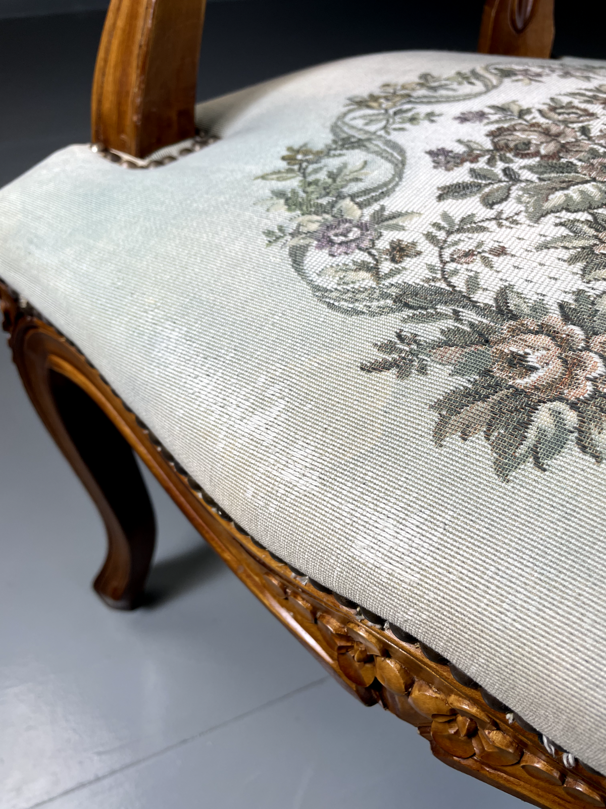 Vintage Danish Louis Style Fauteuil Chair, Embroidered Upholstery, EB5580 VCLO - UKDK FURNITURE