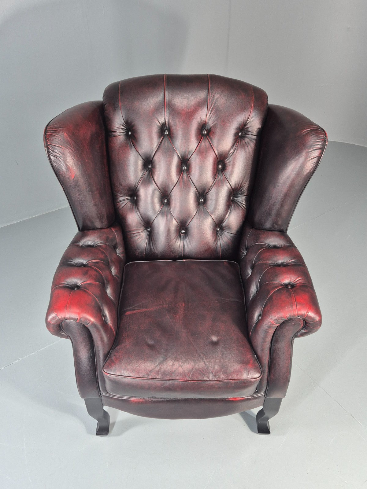 Vintage Queen Anne Wing Back Leather Danish Retro Chesterfield EB11376 VLEA2