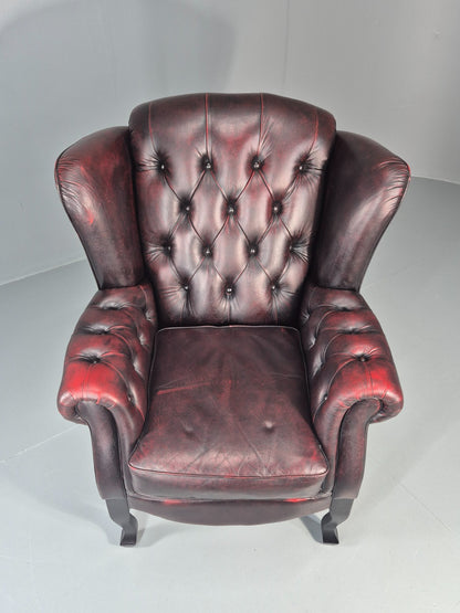 Vintage Queen Anne Wing Back Leather Danish Retro Chesterfield EB11376 VLEA2