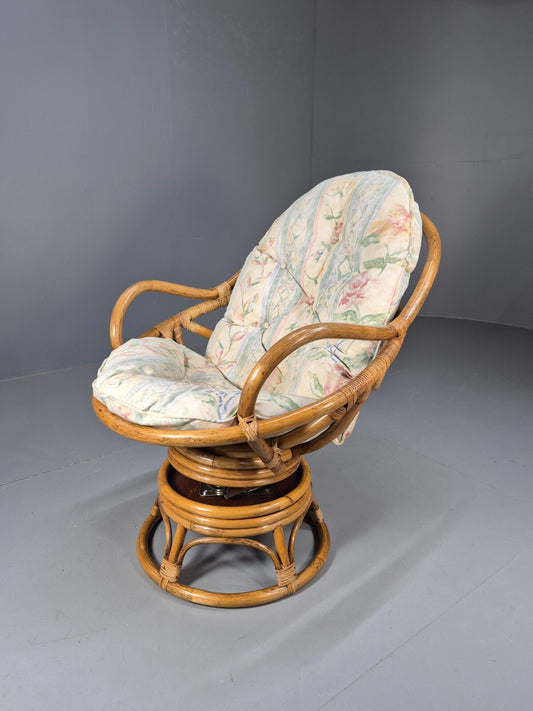 Vintage Cane Swivel and Rocking Based Lounge Chair 1970s Retro EB9454 VBER - UKDK FURNITURE