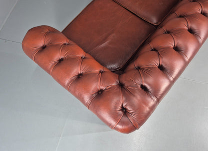 3 Seater Chesterfield Sofa Red Leather Studded Vintage EB11021 VCHE20