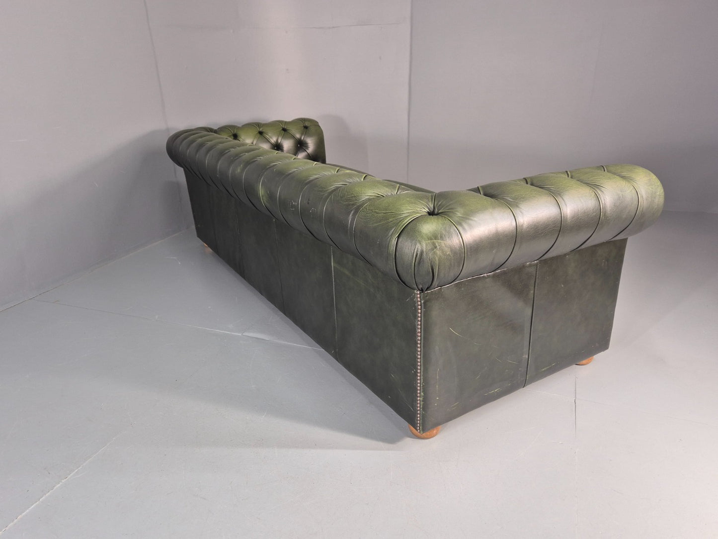 3 Seater Chesterfield Sofa Green Leather Studded Vintage EB11029 VCHE15