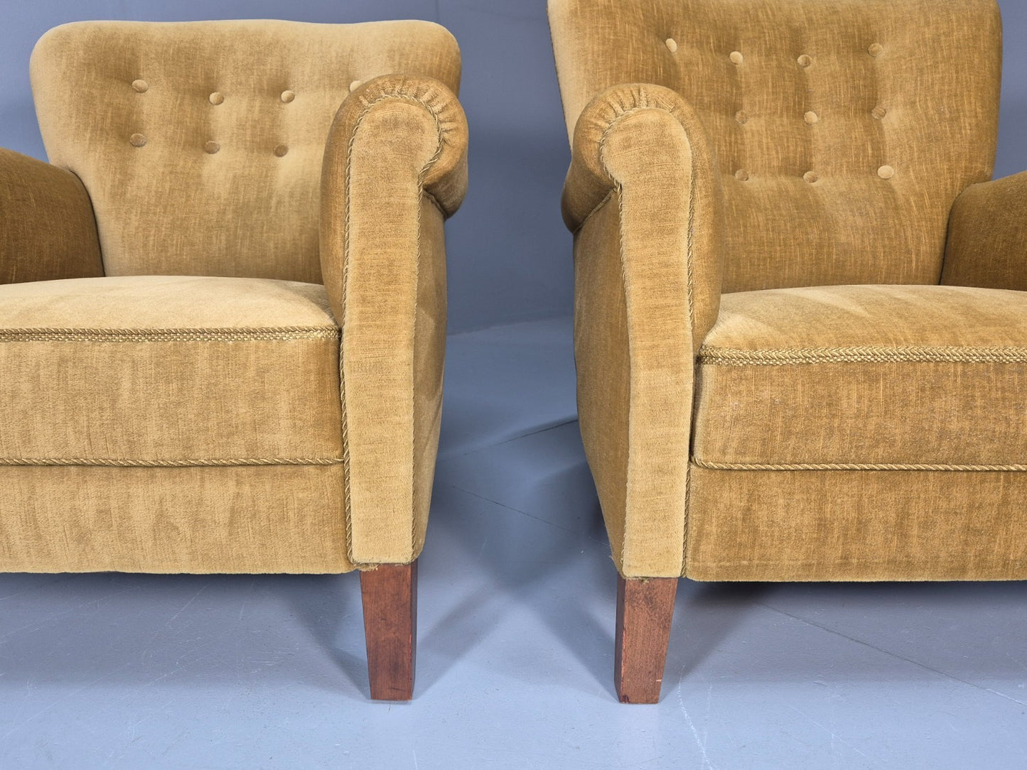 2 Art Deco Cottage Chairs Vintage Danish Gold Velour  1940s   EB10737 VCLO13