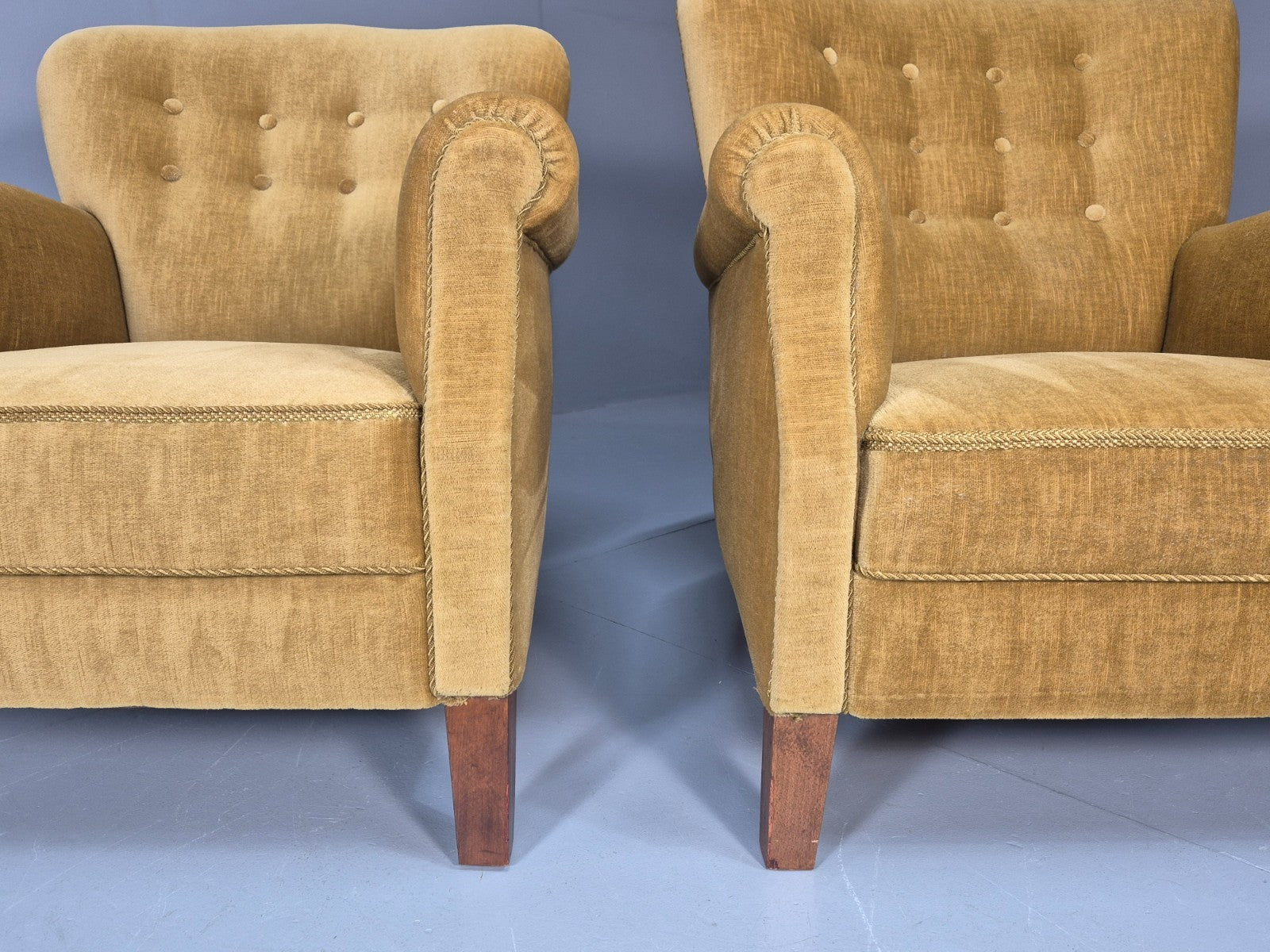 2 Art Deco Cottage Chairs Vintage Danish Gold Velour  1940s   EB10737 VCLO13