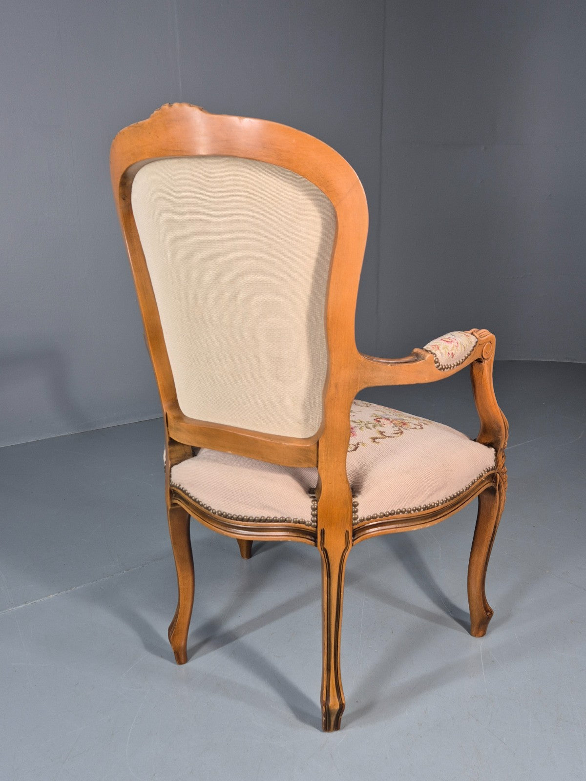 French Rococo Fauteuil Chair Floral Embroidered 1960s Retro EB10777 VDIN8