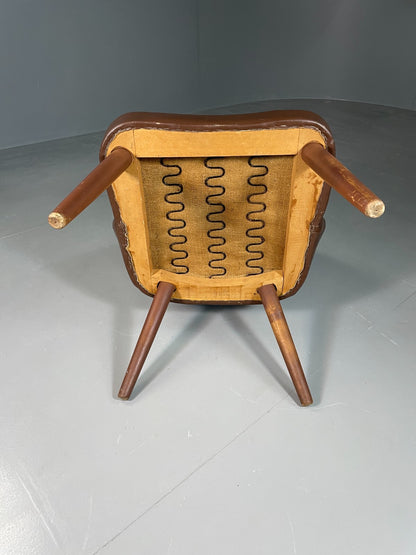 Vintage Danish Lounge Chair Brown Leather Circular Form Retro MCM EB6586 MNOR10