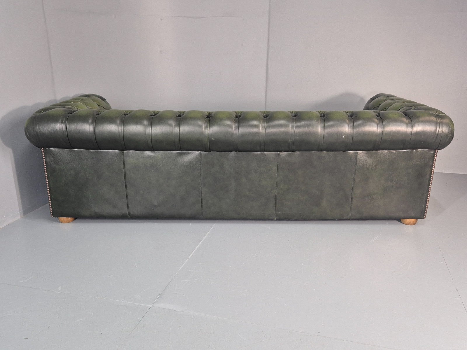3 Seater Chesterfield Sofa Green Leather Studded Vintage EB11024 VCHE21