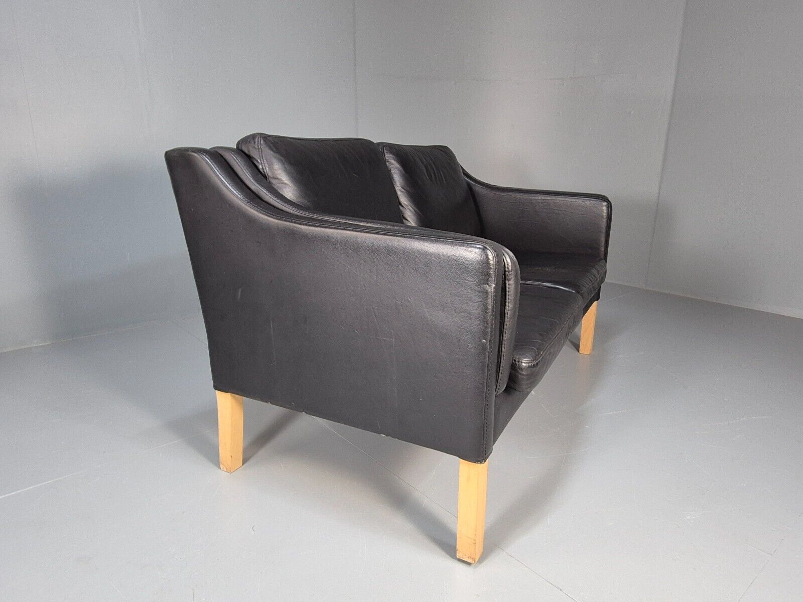 Vintage Danish 2 Seat Sofa Black Leather Mogensen Style Retro MCM EB8615 M2SS - UKDK FURNITURE
