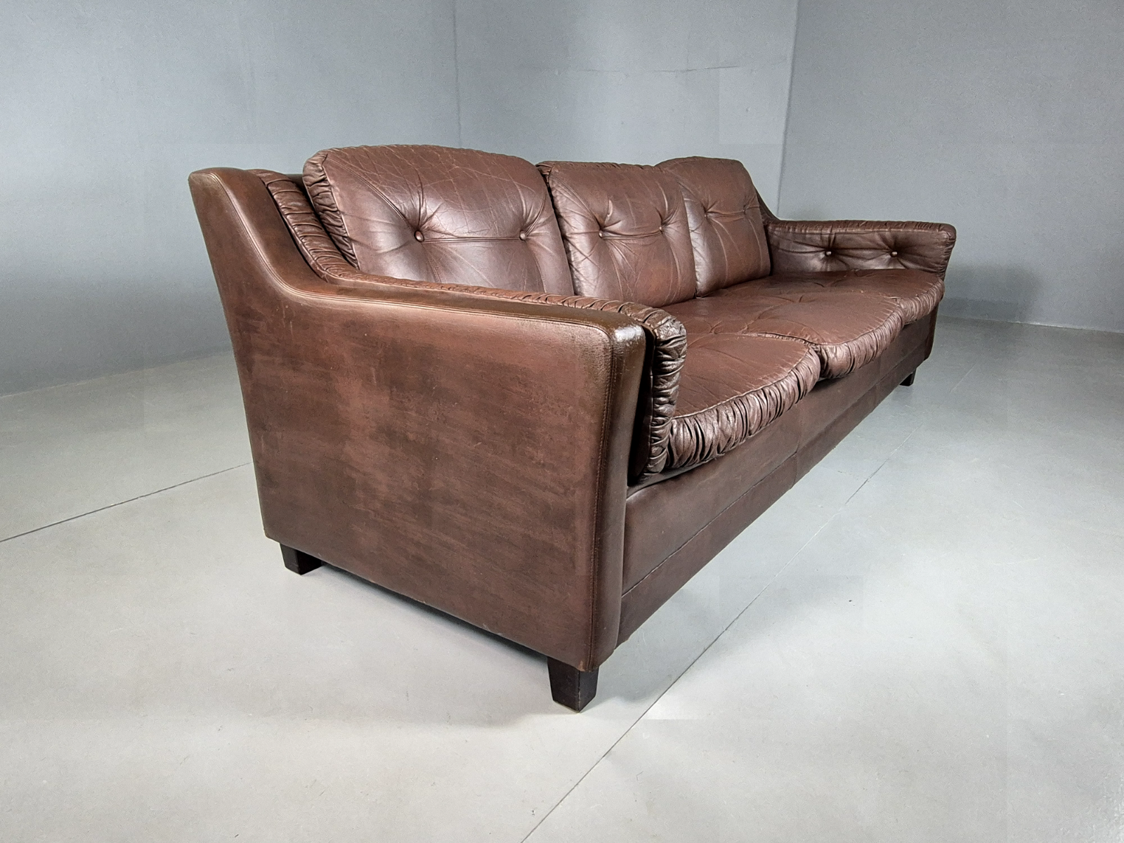 Vintage Danish 3 Seat Sofa Brown Leather 1970s Retro MCM EB6986 M3SS - UKDK FURNITURE