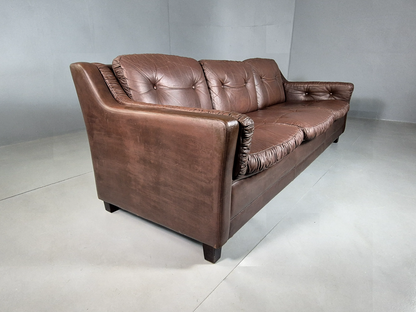 Vintage Danish 3 Seat Sofa Brown Leather 1970s Retro MCM EB6986 M3SS - UKDK FURNITURE