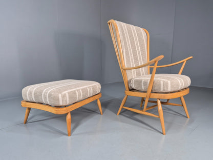 Vintage Ercol 415 Chair and Footstool with New Upholstery Retro  EB10293 MNOR15