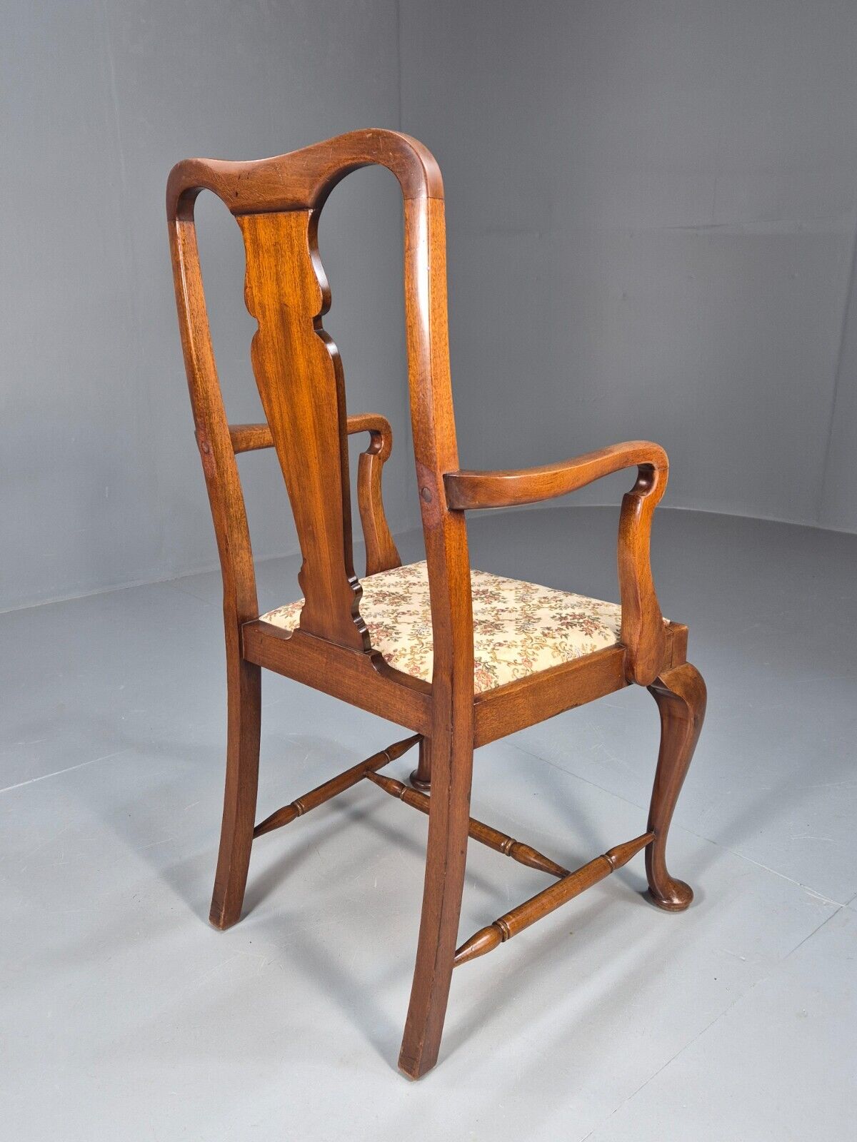 Vintage Elbow Carver Chair Floral Tapestry Seat Mahogany Antique EB9145 VDIN - UKDK FURNITURE