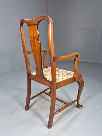 Vintage Elbow Carver Chair Floral Tapestry Seat Mahogany Antique EB9145 VDIN - UKDK FURNITURE