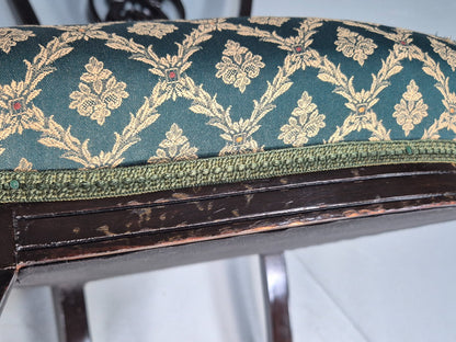 Vintage Royal Green Dining Chairs Pair Leaf Pattern Mahogany Frame EB9691 VDIN - UKDK FURNITURE