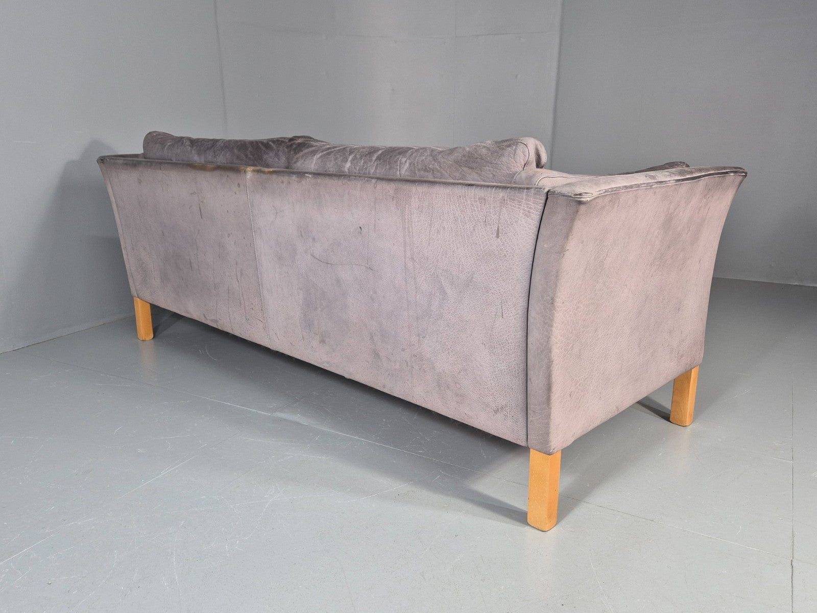 Vintage Mogens Hansen 2.5 Seat Settee Grey Leather 1980s Retro EB11645 M3SS18