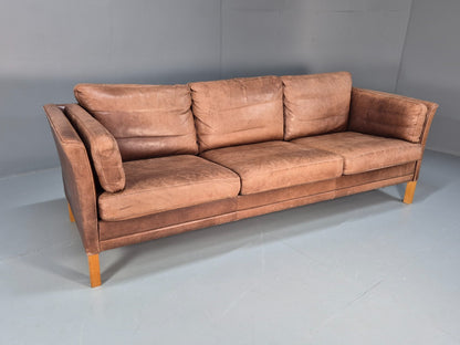 Retro Three Seater Sofa Brown Leather Danish Mid Century Design 70s EB10106 M3SS0