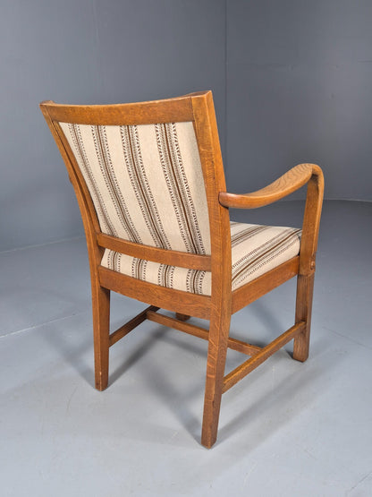 Art Deco Oak Elbow Chair 1930s Vintage Danish Design Striped Brown EB9661 VCLO - UKDK FURNITURE