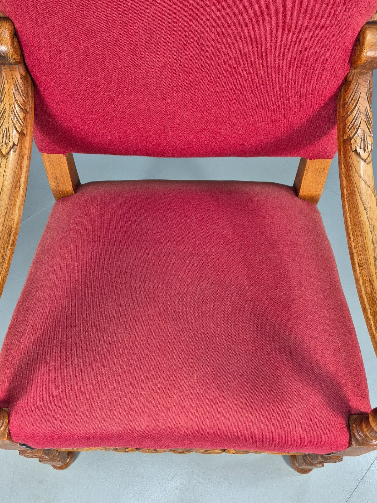 Vintage Danish Baroque Style Armchair in Red Wool and Oak 1950s EB9582 VCAR - UKDK FURNITURE