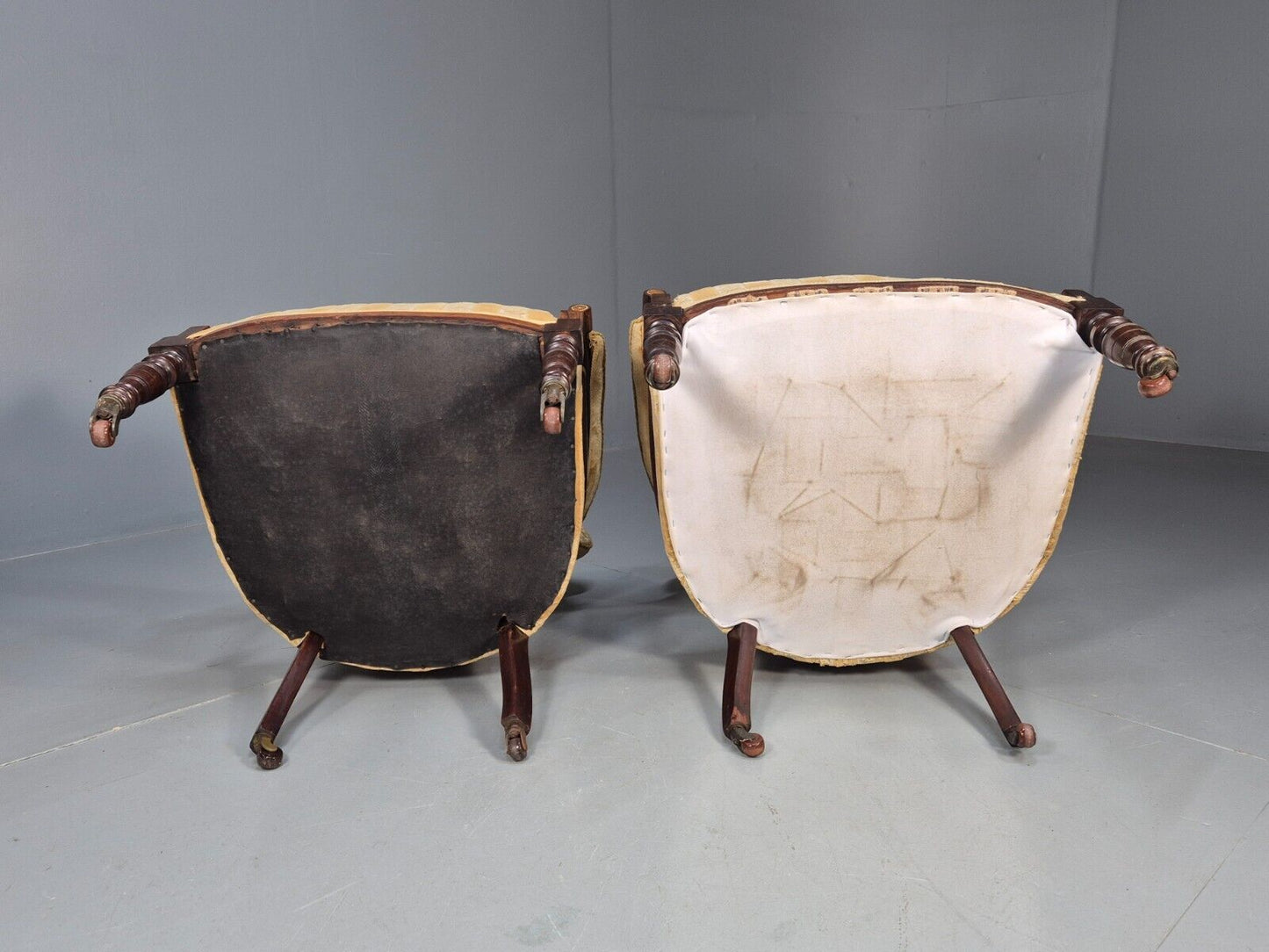 2 Vintage Lounge Chair Gold Stripe Mahogany Inlay Edwardian Revival EB8429 VCLO - UKDK FURNITURE