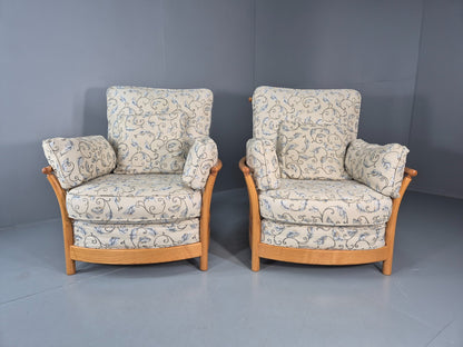 2 Ercol Renaissance Lounge Chairs Ivory Floral Upholstery 1990s EB10974 VCLO2