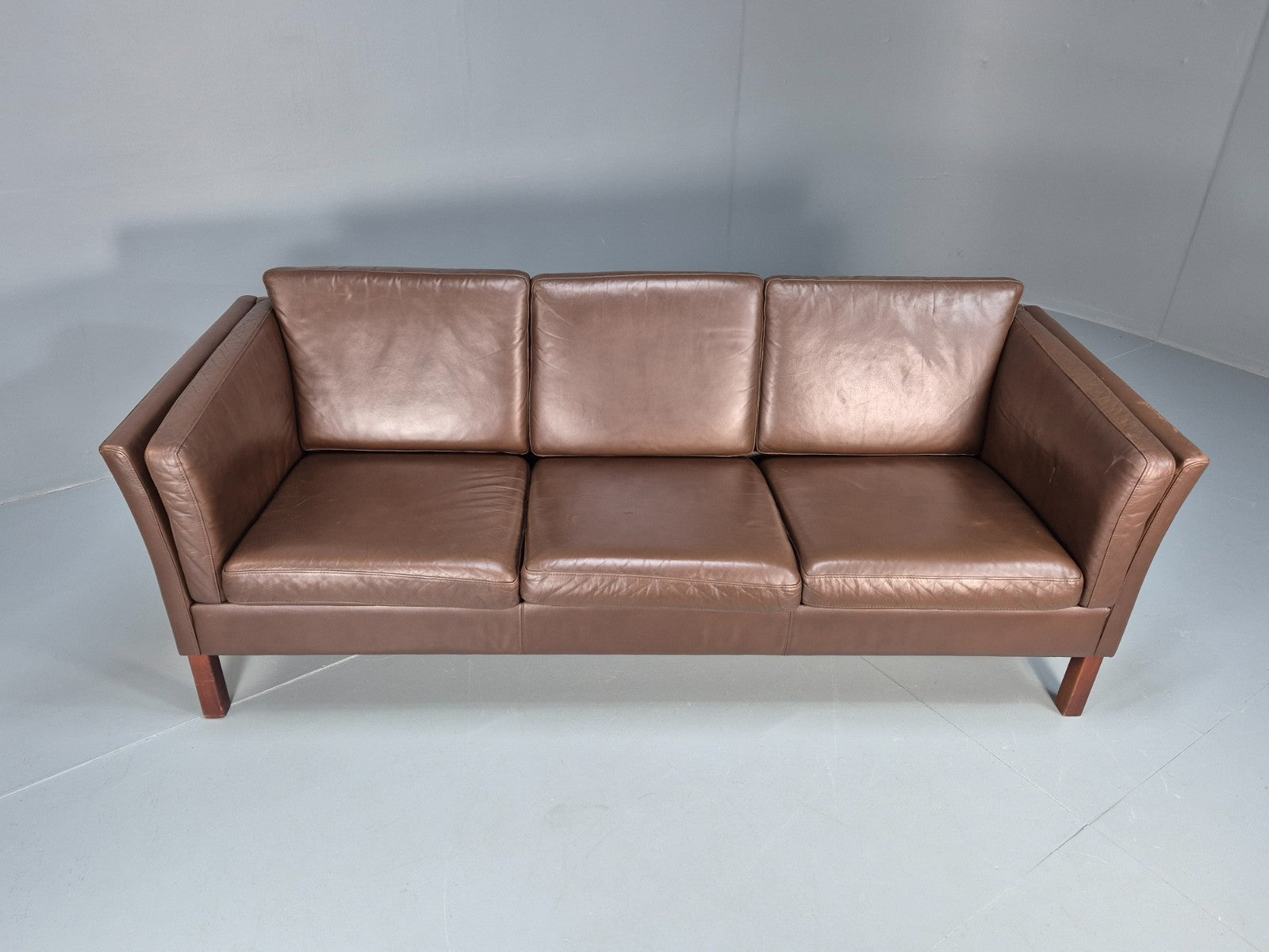 Mid Century Three Seater Sofa Brown Leather Danish Retro 1970s  EB10722 M3SS3