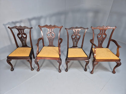 4 Antique Chippendale Revival Mahogany Dining Chairs 1900s EB9480 VDIN - UKDK FURNITURE