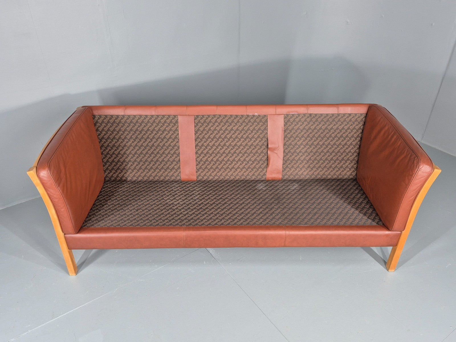 Vintage Stouby 3 Seat Sofa Reddy Brown Leather Mid Century Retro EB10528 M3SS9