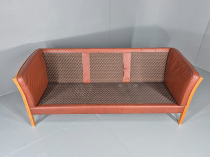 Vintage Stouby 3 Seat Sofa Reddy Brown Leather Mid Century Retro EB10528 M3SS9