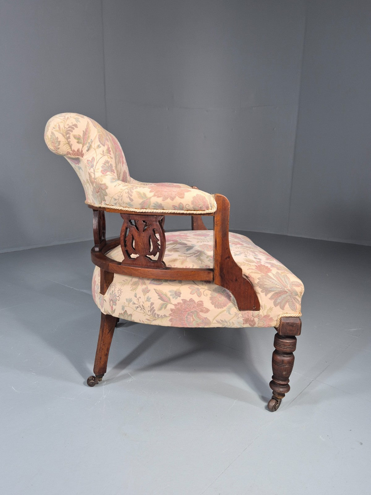 Antique Floral Tub Chair Late Victorian Mahogany Frame  EB11174 VCLO8