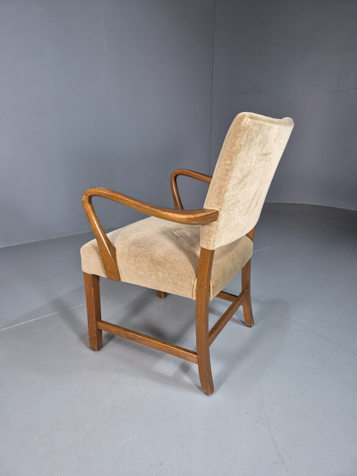 Vintage Danish Oak And Light Green Velour Elbow Chair EB8010 VDIN - UKDK FURNITURE
